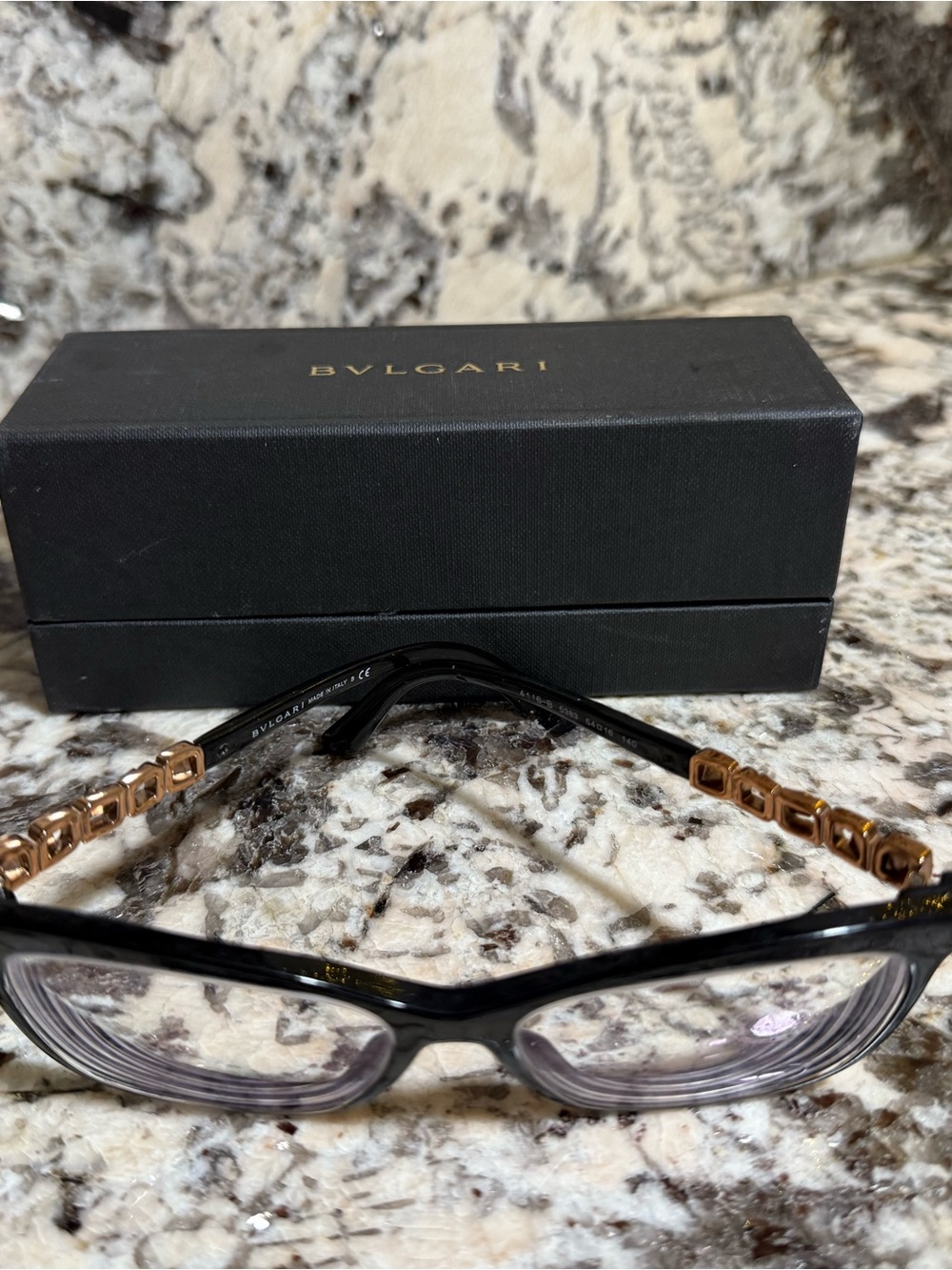 Bulgari Black Frames with Rose Gold Chain-Link Temples